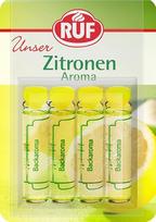 "RUF Baking Aroma Lemon", 4 buteliukai citrinų aromato, gaivi vaisinė citrinų natą tešlai, kremams ir gėrimams, be glitimo ir veganiška