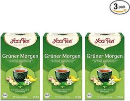 "Yogi Tea" arbata - "Green Morning", ajurvedinė ekologiška prieskonių ir žolelių arbata, žaliųjų jazminų arbatos, imbiero, citrinos žievelės mišinys, "Yogi Tea" arbatos pakuotė, 3 x 17 maišelių (iš viso 51 arbatos maišelis), idealiai tinka dovanoms