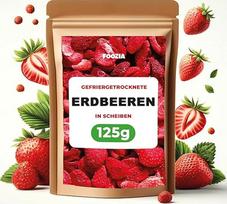 Džiovintos šaltyje braškės 125 g skiltelės, natūralios džiovintos braškės be priedų, 100 % grynos - šaltyje džiovintų vaisių užkandis - šaltyje džiovintos braškės Džiovinti vaisiai Foozia