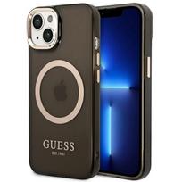 GUESS GUHMP14SHTCMK iPhone 14 / 15 / 13 6.1" black hard case with gold outline, translucent, MagSafe