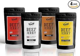 "Craftsman Beef Jerky" degustacinė pakuotė | 4 x 50 g (200 g) | Original, BBQ, TERIYAKI, Hot & Sweet | Džiovinta mėsa iš Vokietijos - Bavarijos | Amerikietiškas jautienos džerki mišinys | Vokietijoje pagamintas mėsos užkandis