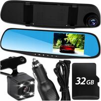 Vaizdo registratorius veidrodėlyje su priekine ir galine kamera – Full HD + 32GB kortelė