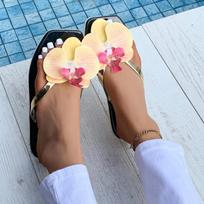 Ladies Shoes flip flops Women's Slippers Casual Daily Slippers Women square toe floral Flat with Women's Sandals 36