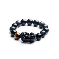 Juodo Obsidiano Turto Apyrankė, Feng Shui Pixiu ir Tigro Akies Akmuo, Unisex Dizainas