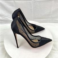 Cirkoniai Moteriški mozaikiniai Juodi satino šifoniniai Smailūs aukštakulniai vakarėlio bateliai 8cm 10cm 12cm Elegantiški stiletto bateliai 35