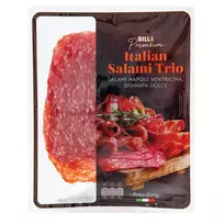 Itališko saliamio trio BILLA PREMIUM Saliami Napoli, Salami Ventricina ir Salami Spianata Dolce, 120 g