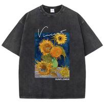 Van Gogh Sunflower Print Printing T-Shirts Man Casual T-Shirt Breathable Clothing Casual Oversized Tee Shirt S juoda