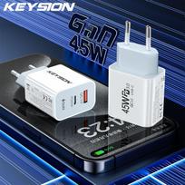 KEYSION 45W GaN USB Type C Wall Charger QC 3.0 Fast Charging PD3.0 Quick Phone Charger for iPhone 16 15 14 Samsung Xiaomi Huawei EU Plug balta