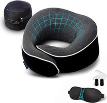 "Proglobe Aeroplane Neck Pillow", kelioninė pagalvė, 100 % atminties putų, ortopedinė kaklo pagalvė, idealiai tinka kelionėms lėktuvu, automobiliu, traukiniu, su 3D miego kauke, ausų kištukais, aukštos kokybės tinkliniu maišeliu, juoda