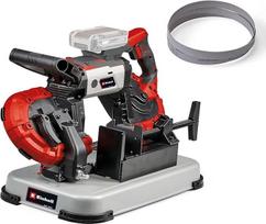 Akumuliatorinis juostinis pjūklas "Einhell TE-MB 18/127 U Li-Solo Power X-Change" (18 V, 115 mm pjovimo aukštis, 127 mm pjovimo plotis, pagrindo rėmas, LED lemputė, 2 pjovimo juostos, akumuliatorius neįtrauktas)