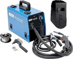 "Güde 20079" suvirinimo aparatas SG 131 A-SYN (230 V, inverterinė technologija, skirtas 9 mm skersmens vieloms, maksimali srovė 120 A, su suvirinimo skydu, žarnos paketu, fliuso viela, šepečio plaktuku ir atsarginiais antgaliais)