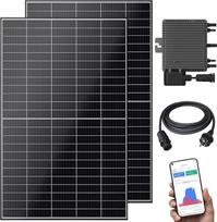 Balkono elektrinė 830 W / 600 W Saulės energijos sistema, paruošta prijungti prie elektros tinklo, atnaujinama iki 800 W "WiFi" išmaniosios mini fotovoltinės sistemos, patvirtinta be priedų, juoda (BKW-830/600_800)