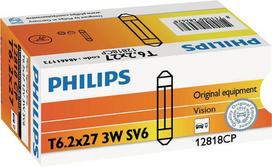 Įprastinė lemputė T6.2x27 12V 3W SV6 balta "Philips