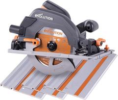 "Evolution R185CCSX" diskinis pjūklas 1600 W, įskaitant 185 mm skersmens HM pjūklo diską, skirtas įvairioms medžiagoms pjauti - medienai, aliuminiui, plienui, plastikui, su 3 dalių 1020 mm mini bėgio kreipiamąja