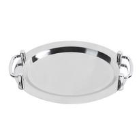 Stainless Steel Buffet Plate Bright Mirror Finish Serving Tray with Handle for Hotel Restaurant Egg Shape (Length 39cm/15.35in)