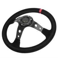Universalus 35cm14colių 6 varžtų automobilių lenktyninis vairas su signalu raudonas