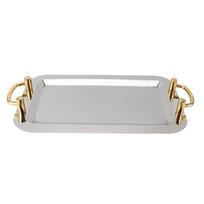 Nerūdijančio plieno padavimo padėklas Išskirtinis Elegantiškas Veidrodinis Paviršius Auksinė Nešiojimo Rankena 304 Nerūdijančio Plieno Rectangular (Length 16.9in)