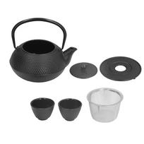Ketaus arbatinuko rinkinys su 2 puodeliais, 800 ml talpos, patvarus, graviruotas, antikvarinės juodos spalvos, dovana šeimai L