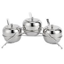 Stainless Steel Condiment Seasoning Containers Pots Set Salt Pepper Sugar Storage Organizers