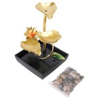 Tabletop Waterfall Fountain 3 Tier Lotus Leaf LED Light Circulating Flowing Water Adjustable Indoor