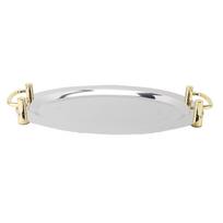 Stainless Steel Platter with Handle Multifunction Portable Metal Serving Tray Dinner Plate for Round Shape with Gold Handle, 46cm