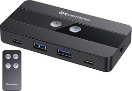 "Cable Matters" 10Gb/s 4 prievadų USB ir USB C jungiklis 2 kompiuteriams su nuotoliniu valdymu, USB šakotuvo jungiklis / USB C KVM jungiklis, 2x USB-A ir 2x USB-C periferiniai įrenginiai dalijami tarp 2 kompiuterių
