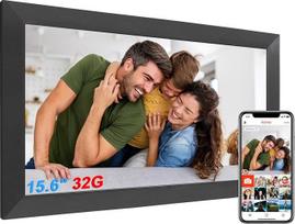 Skaitmeninis nuotraukų rėmelis, 15,6 colio, elektroninis nuotraukų rėmelis, didelis, WLAN, mažiausiai 20 000 nuotraukų (32GB), "Frameo" nuotraukų rėmelis, skaitmeninis 1920 x 1080 FHD IPS jutiklinis ekranas, dalijimasis nuotraukomis, muzika / vaizdo įraš