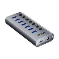 USB Hub - UNITEK 7-in-1 su Jungikliais 4K@60Hz, 7 USB 3.0 Type-A, 100W PD, SD Kortelių Skaitytuvas, Pilka