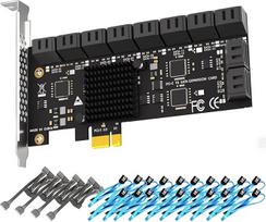GLOTRENDS SA3120-C 20 prievadų PCIe X1 SATA išplėtimo plokštė su SATA ir maitinimo kabeliais, suderinama su "Windows", "Linux", "Mac OS", NAS
