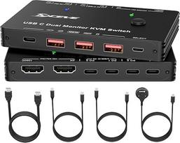 YOUTINGHDAV KVM jungiklis 2 kompiuteriams 2 monitoriams USB C, KVM jungiklis dviem monitoriams HDMI 2 nešiojamiesiems kompiuteriams, 2 USB C MST prievadai, C tipo 65W PD nešiojamiesiems kompiuteriams, KVM jungikliai USBC 2 in 2 Out, 2 HDMI Out 4K@60Hz, 10