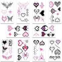 10 lapų Y2K juodų ir rožinių meilės tatuiruočių lipdukų veidui, rankoms, kūnui, laikini dekoratyviniai tatuiruočių lipdukai, mergaičių vakarėlio reikmenys, dovanos