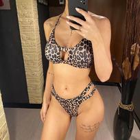 Bikinis 2025 Moteriškas Seksualus Raišteliais Kaklą Pririšamas Leopardinis Bikini Moteriški Maudymosi Kostiumai Moteriškas Maudymosi Kostiumas Dviejų Dalių Bikini Rinkinys Su Pakietinimu Maudymosi Kostiumas L beige