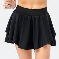 High Waisted Women'S Yoga Fitness Tennis With Lining Anti Glare Running Quick Drying Short Skirt Pants XS juoda