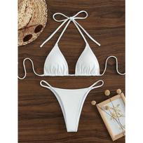 Nėriniuotas maudymosi kostiumas Moteriškas Europos ir Amerikos Seksualus Paplūdimio Bikini Karšto Šaltinio Maudymosi Kostiumas XS balta