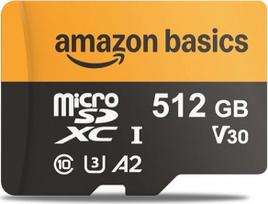 "Amazon Basics" 512GB "Micro SD" kortelė su skaitytuvo adapteriu - didelė sparta iki 200MB/s - juoda - 1 pakuotė