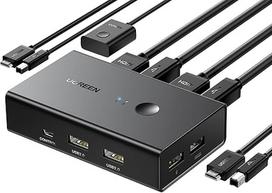 UGREEN HDMI 2.0 KVM jungiklis 2 kompiuteriai 1 monitorius USB jungiklis 2 kompiuteriai 4K @ 60Hz HDMI jungiklis su darbalaukio valdymu, skirtas 2 kompiuteriams dalytis 1 HDMI monitoriumi ir 4 USB prievadais klaviatūrai, pelei, spausdintuvui, interneto kam