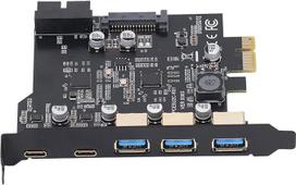 PCIe į USB 3.2 kortelė, 2 C tipo USB, 3 A tipo USB, 19 kontaktų PCIe į USB 3.2 Gen 2 kortelė su 20Gb/s, PCI Express išplėtimo kortelė, USB kortelė staliniam kompiuteriui