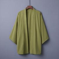 Madingas vasaros paprastos spalvos paltas japoniškas kimono megztinis kimono haori moteriai, vyrui, laisvas plonas juodas viršutinis drabužis One Size tamsiai žalia spalva