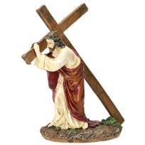 Maža Jėzaus kryžiaus statulėlė Religinė figūrėlė Mažas Jėzus, nešantis kryžių į Kalvariją Maža statulėlė Dekoracija namams, bažnyčiai, biurui ruda