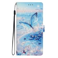 Svajingas drugelio jūros vaizdo rašto PU odos piniginė telefono dėklas iPhone, Samsung, Xiaomi Redmi, Moto, Blackview, Oppo, Huawei, Honor, Google, ZTE, Ulefone, TCL Xiaomi 13 Pro mėlyna