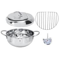 Deep Frying Pot Stainless Steel Frying Pan with Thermometer Lid Kitchen Cookware FryerS 2.2L 20CM