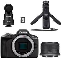 "Canon EOS R50 + RF-S 18-45mm F4.5-6.3 IS STM Creator" rinkinys|24.2MP APS-C veidrodinis fotoaparatas|Ir iki 15 kadrų per sekundę |Dual Pixel CMOS AF II|4K 30p|Variacinio kampo ekranas|Bluetooth ir WiFi|juoda spalva
