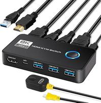 KVM jungiklis, 2 prievadų HDMI KVM jungiklis 2PC 1 monitorius, USB HDMI jungiklis, skirtas 2 kompiuteriams dalytis 1 HD monitoriumi ir klaviatūra, pele, spausdintuvu (8K60Hz)