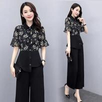 Fashionable Outfit Wide Leg Pants Top Set Two Piece Suit Summer XXXL juoda