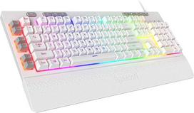 "Redragon K512 Shiva US Layout White Membrane Gaming Keyboard", RGB apšvietimas, programuojami G klavišai, daugialypės terpės valdikliai, integruota riešo atrama, QWERTY išdėstymas