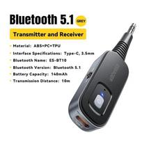 Essager „Du viename“ „Bluetooth“ garso imtuvas siųstuvas belaidis „Bluetooth 5.1“ 3,5 mm AUX garso adapteris Stereo ausinėms, televizoriui, automobiliui pilka