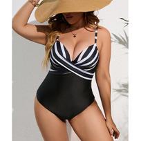 Didelio dydžio dryžuotas maudymosi kostiumėlis Moteriškas Sexy Push Up paminkštintas bikinio maudymosi kostiumėlių rinkinys Slim Fit Camisole paplūdimio drabužiai moterims 1XL juoda