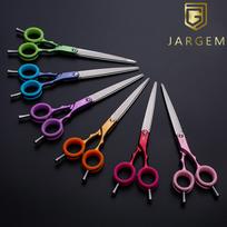 Jargem Asian Style Light Straight Scissors 6,5" - labai lengvos, tiesios žirklės su spalvotais žiedais, korėjietiško stiliaus kirpimui - Spalva: žalia