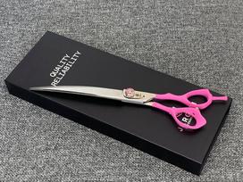 Jargem Pink Curved Scissors - lenktos priežiūros žirklės su minkšta ir ergonomiška rausva rankena - Dydis: 7.5 "