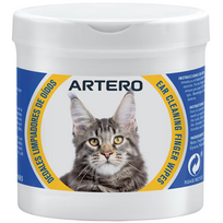 „Artero“ ausų valymo pirštų servetėlės 4CAT 50vnt. - antibakterinės pirštų pagalvėlių formos servetėlės katės ausims valyti.